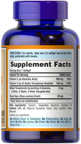 Vitamin C & E 500 mg/ 180 mg (400 IU) with Rose Hips