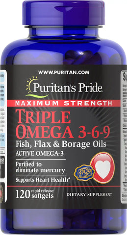 Maximum Strength Triple Omega 3-6-9 Fish, Flax & Borage Oils