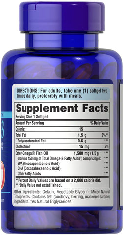 Extra Strength Omega-3 Fish Oil 1500 mg (450 mg Active Omega-3)