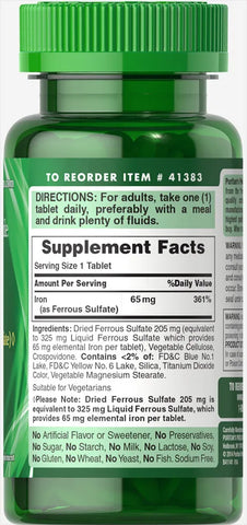 Iron 65 mg (Ferrous Sulfate)