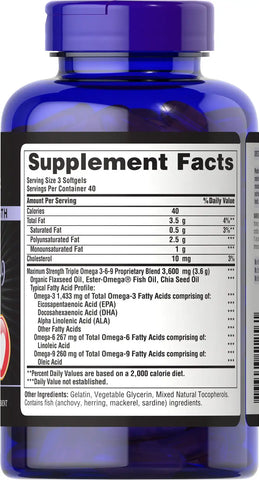 Maximum Strength Triple Omega 3-6-9 Fish, Flax & Chia Oils