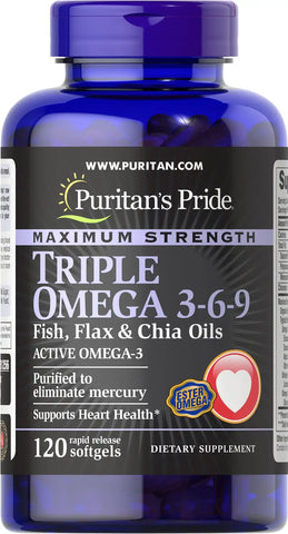 Maximum Strength Triple Omega 3-6-9 Fish, Flax & Chia Oils