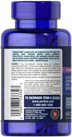 7 Day Formula Glucosamine, Chondroitin, MSM & Boswellia
