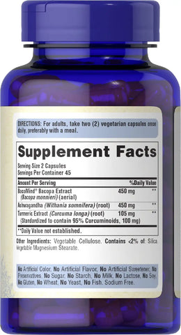 Ayurvedic Brain Health Support Bacopa, Ashwagandha, Turmeric